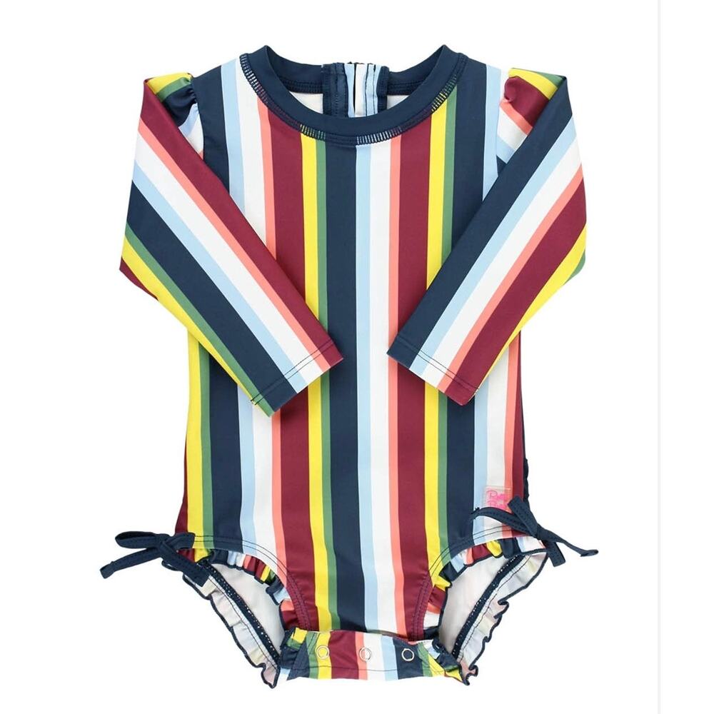 Ruffle butts Girls sunset stripe long sleeve on piece swimsuit rashguard sz 3t